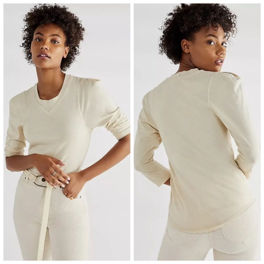 NEW Free People - We the Free Clover Puff Shoulder Top Oatmeal Small